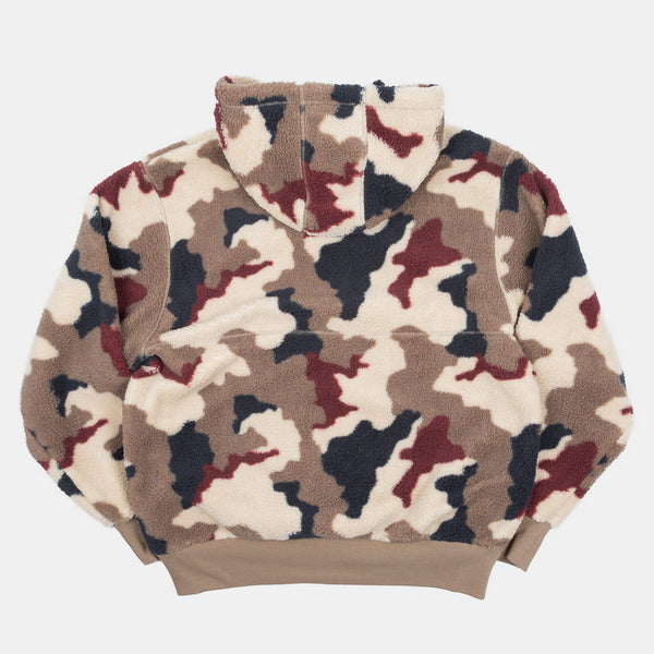 Adidas Skateboarding - High Pile Fleece Hooded Sweatshirt - Khaki Three / Khaki Six / Aurora Ink / Shadow Red