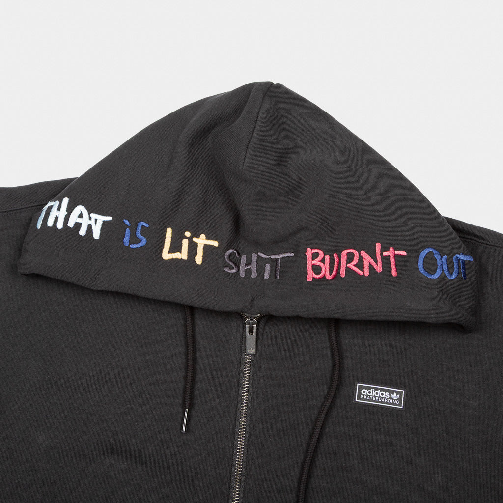 Multicolour embroidered text on Mark Gonzales Zip Hood In Black