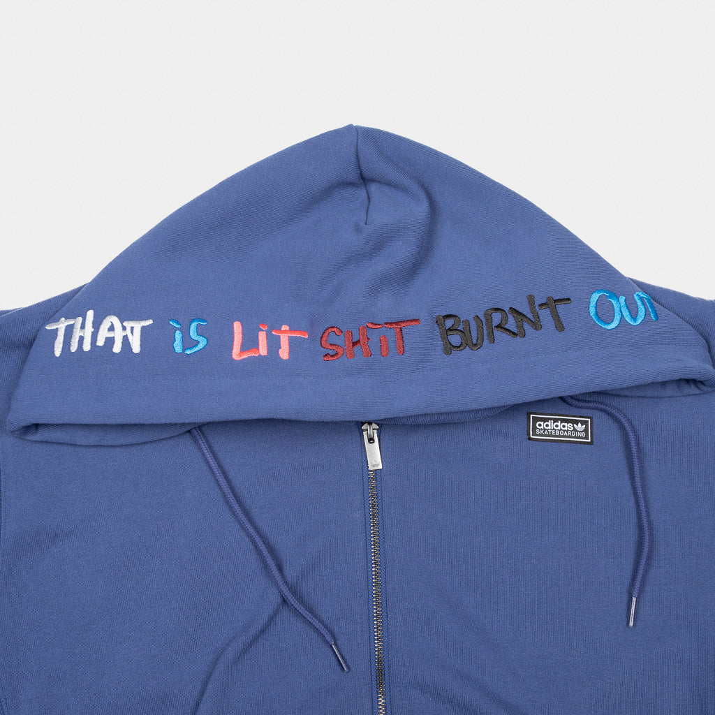 Hood Detail Of Adidas Skateboarding Mark Gonzales Graphic Zip Hooded Sweatshirt In Muted Purple