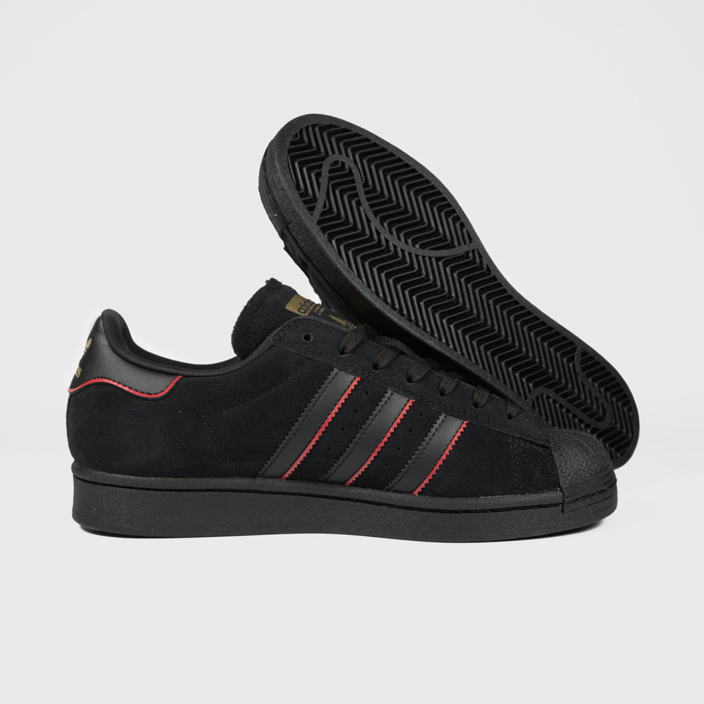 Adidas Skateboarding - Superstar ADV Shoes - Core Black / Better Scarlet   Welcome Skate Store