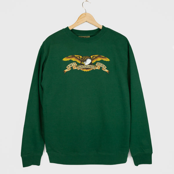 Anti Hero Skateboards - Eagle Crewneck Sweatshirt - Dark Green / Black