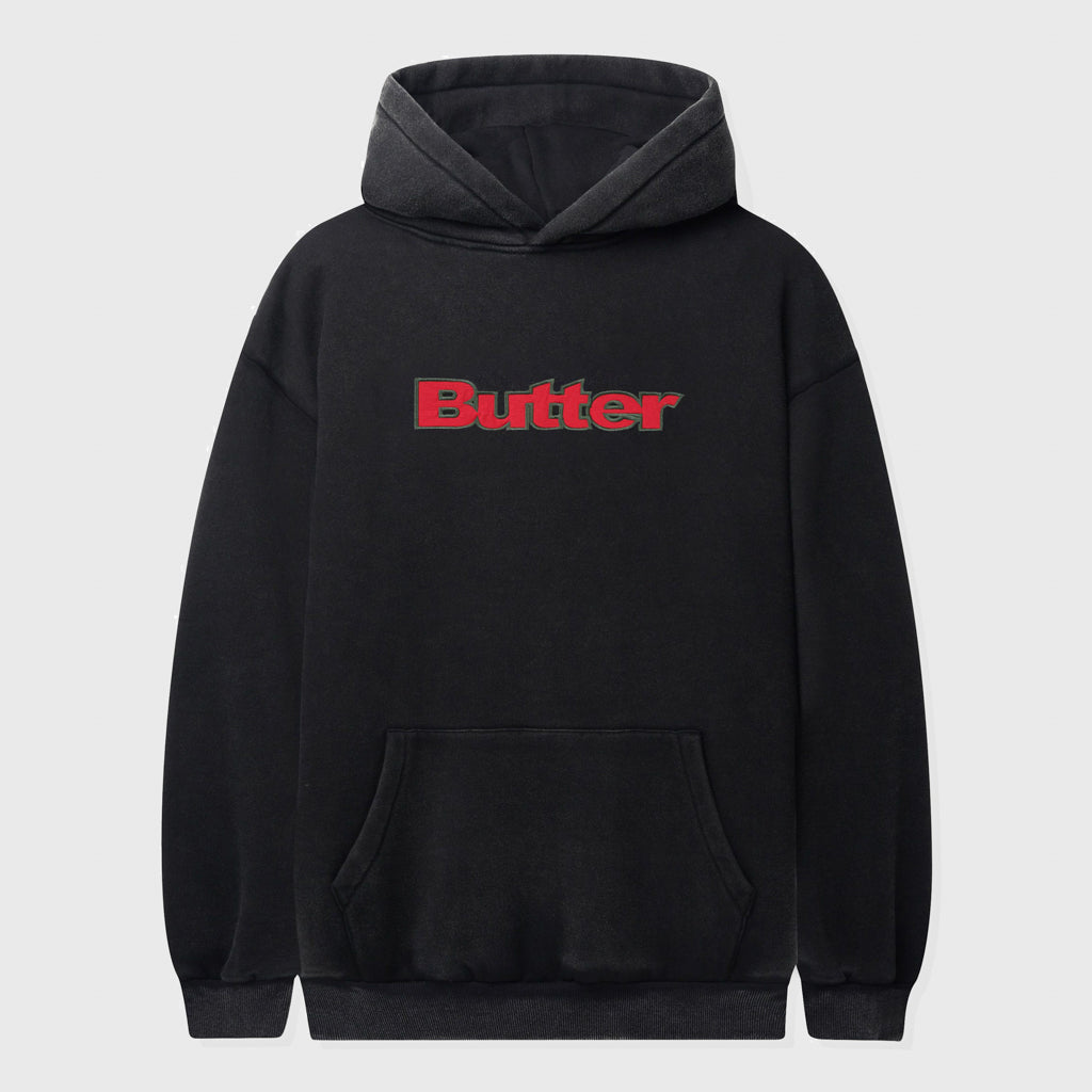 Butter Goods - Nylon Logo Applique Pullover Hooded Sweatshirt - Black