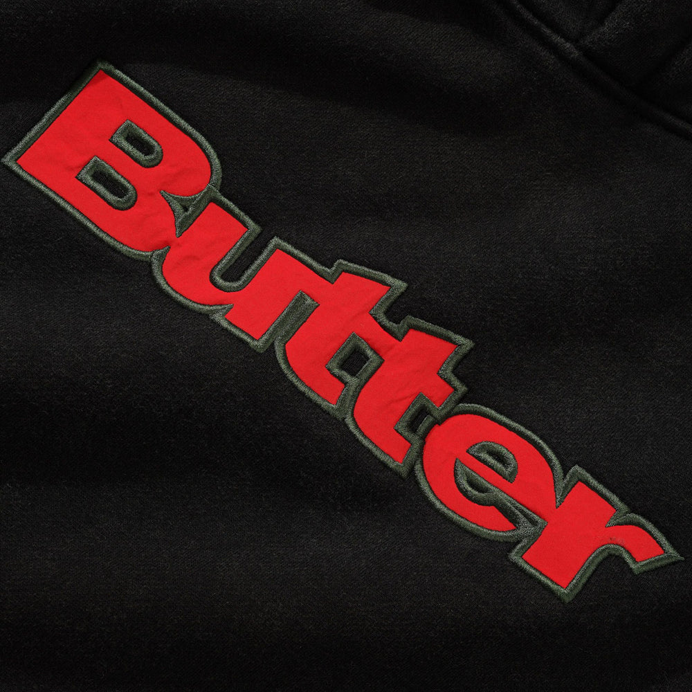 Butter Goods - Nylon Logo Applique Pullover Hooded Sweatshirt - Black