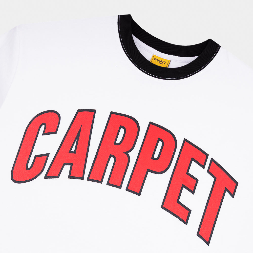 Carpet Company Varsity White And Black Ringer T-Shirt Screen Print