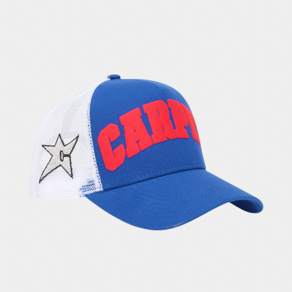 Carpet Company Blue And White Varsity Trucker Cap