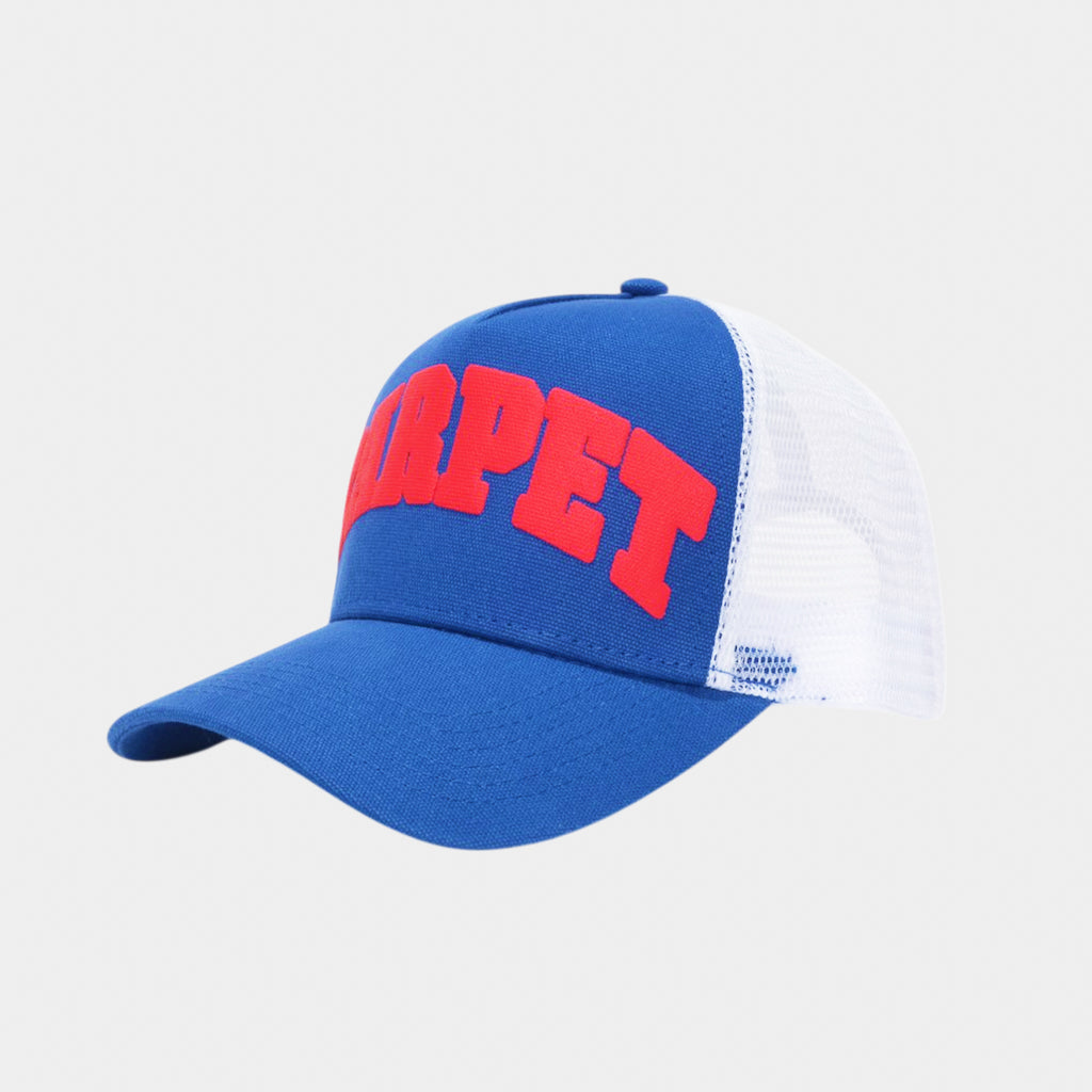 Carpet Company Blue And White Varsity Trucker Cap