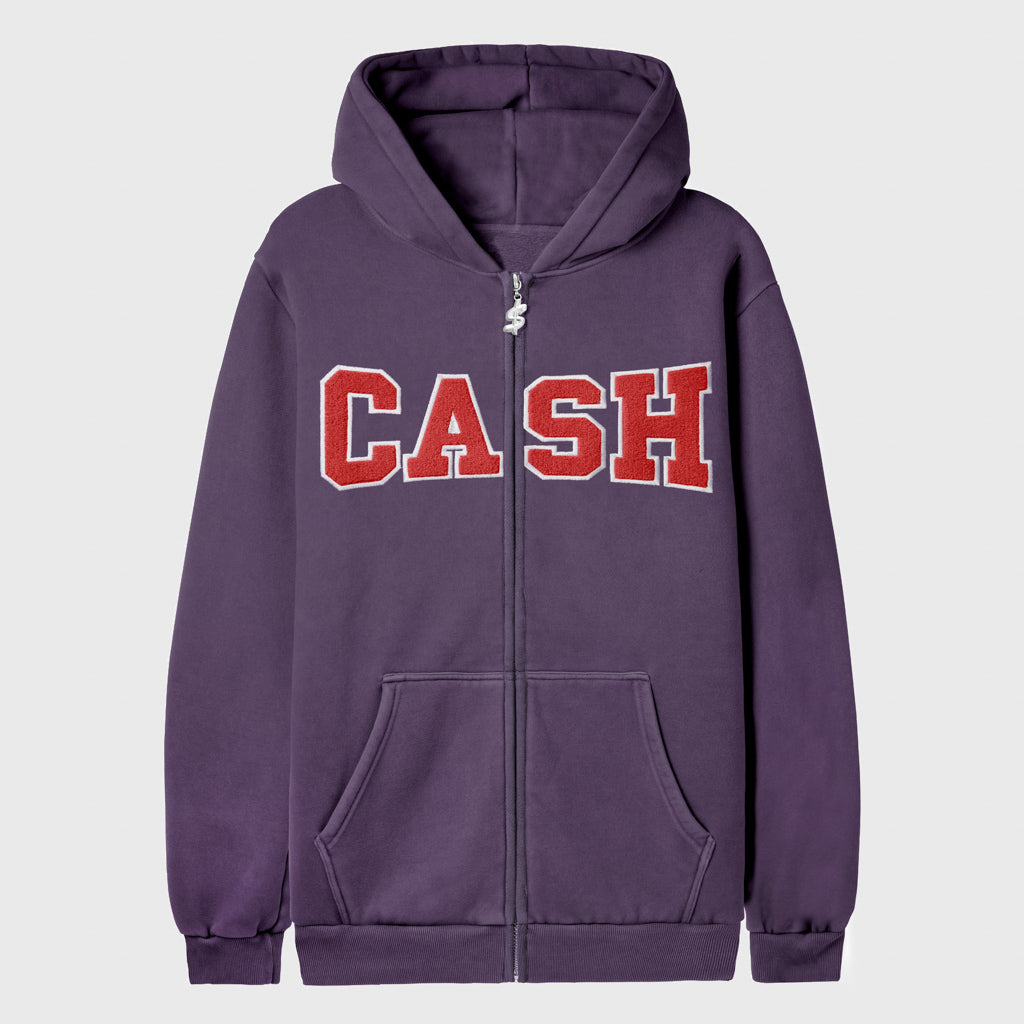 Cash Only Dusk Purple Campus Zip-Thru Hooded Sweatshirt 