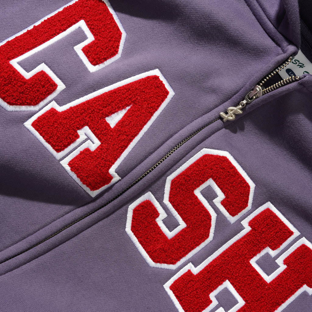 Cash Only Dusk Purple Campus Zip-Thru Hooded Sweatshirt Embroidery