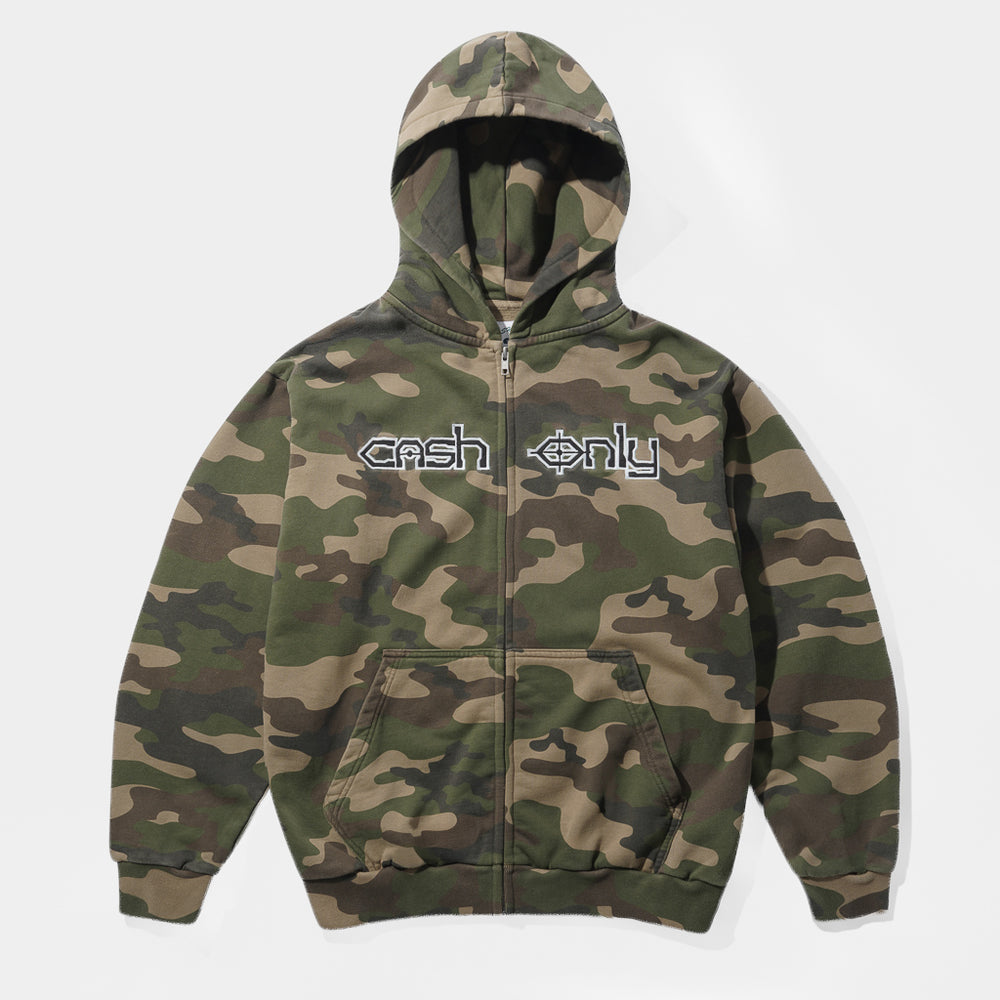 Cash Only Protocol Camo Zip-Thru Hooded Sweatshirt