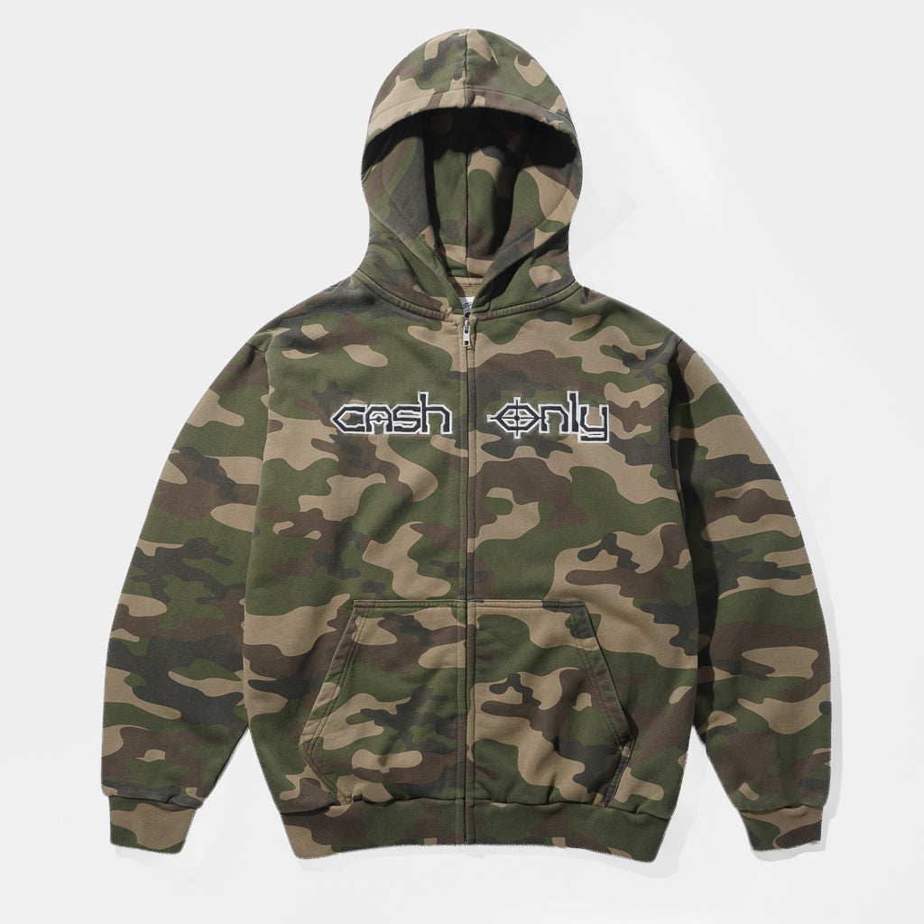 Cash Only Protocol Camo Zip-Thru Hooded Sweatshirt