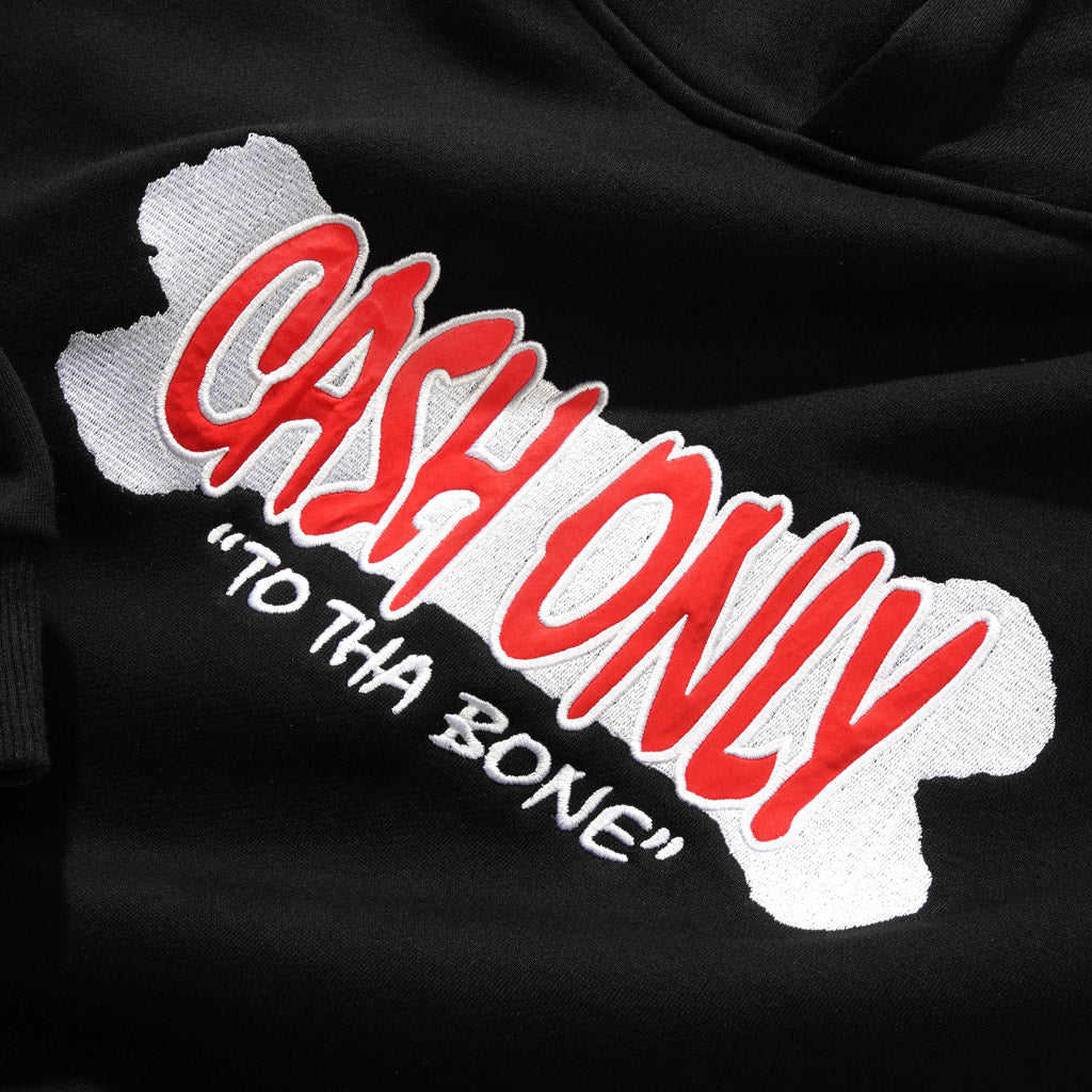 Cash Only To Tha Bone Black Pullover Hooded Sweatshirt Embroidery