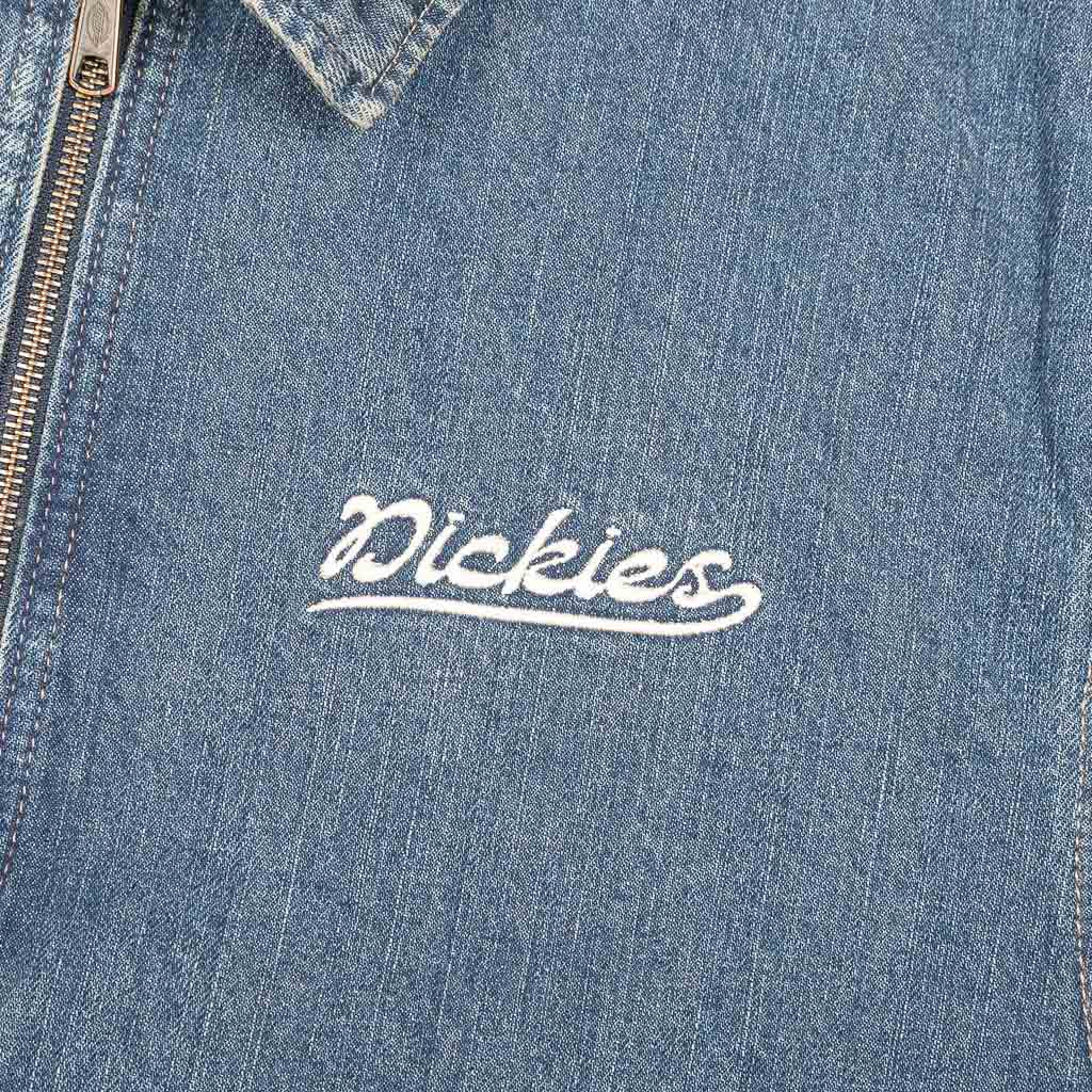 Chest Embroidery On The Dickies Edgewood Unlined Mid Wash Blue Denim Jacket 