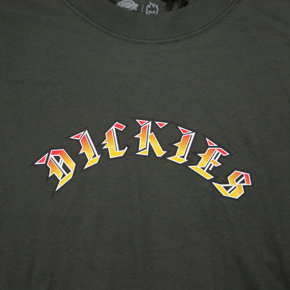 Dickies Spitfire Flame Head Olive Green Longsleeve T-Shirt Text Print