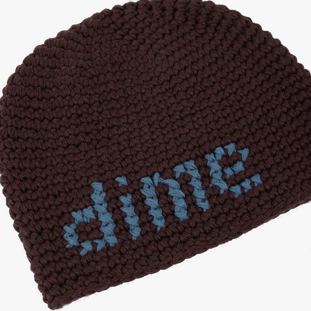 Dime MTL Brown Crochet Skully Beanie Branding