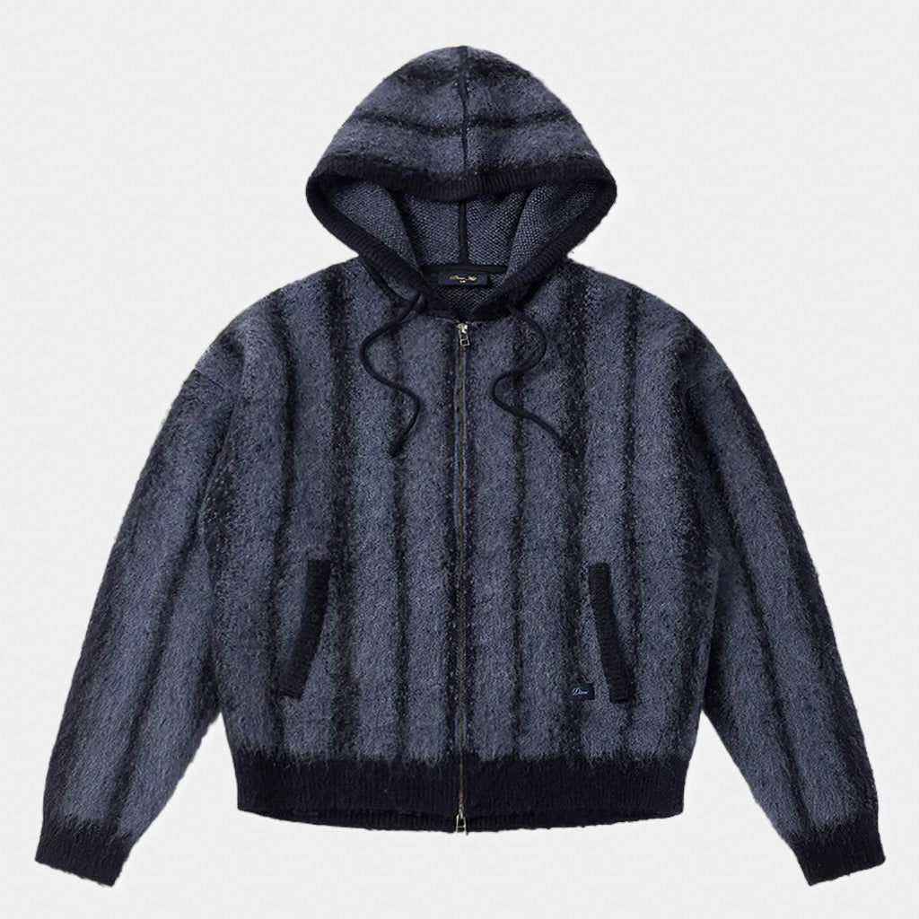 Dime MTL Blue Mohair Striped Zip Hooded Knitted Sweater