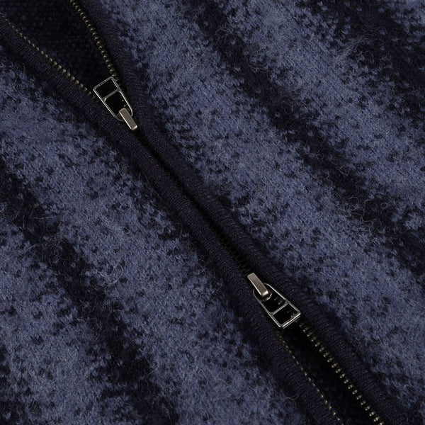 Dime MTL - Mohair Striped Zip Hooded Knitted Sweater - Blue