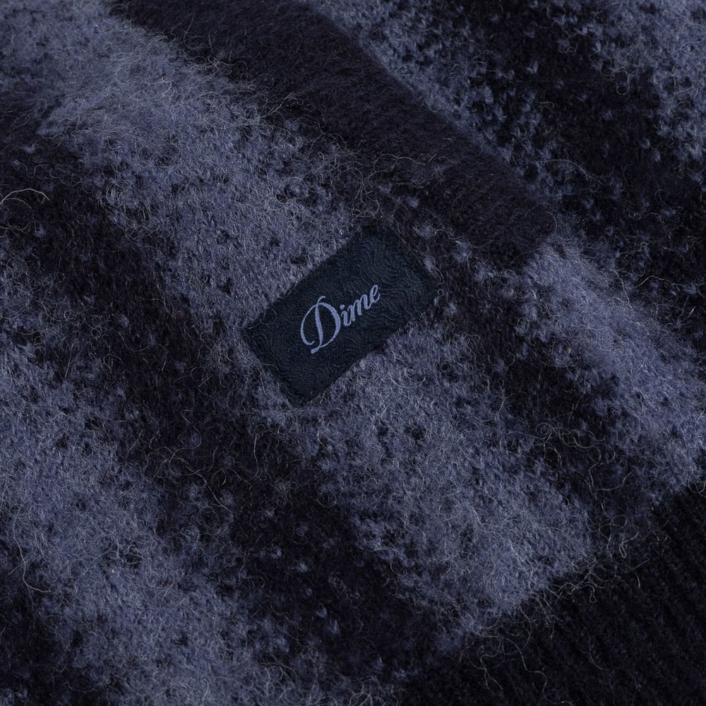 Dime MTL Blue Mohair Striped Zip Hooded Knitted Sweater Branded Patch