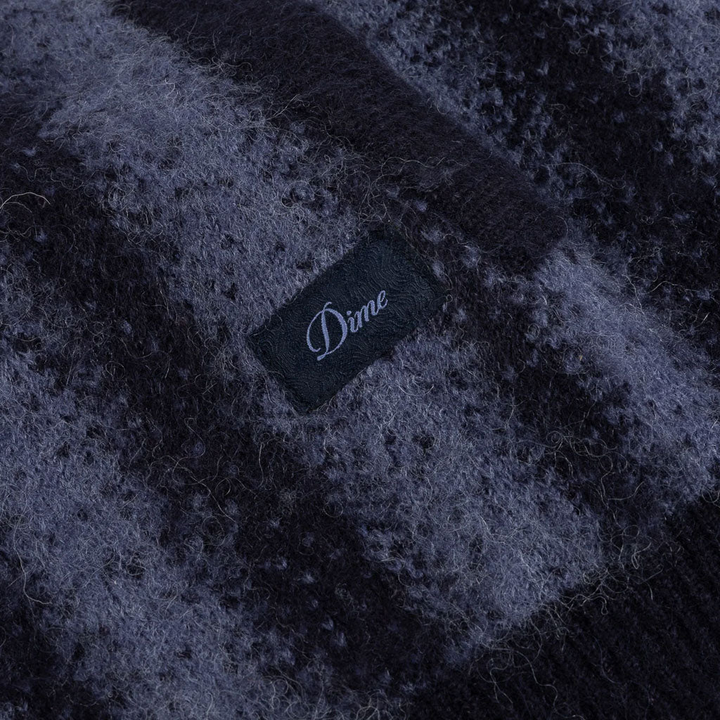 Dime MTL Blue Mohair Striped Zip Hooded Knitted Sweater Branded Patch