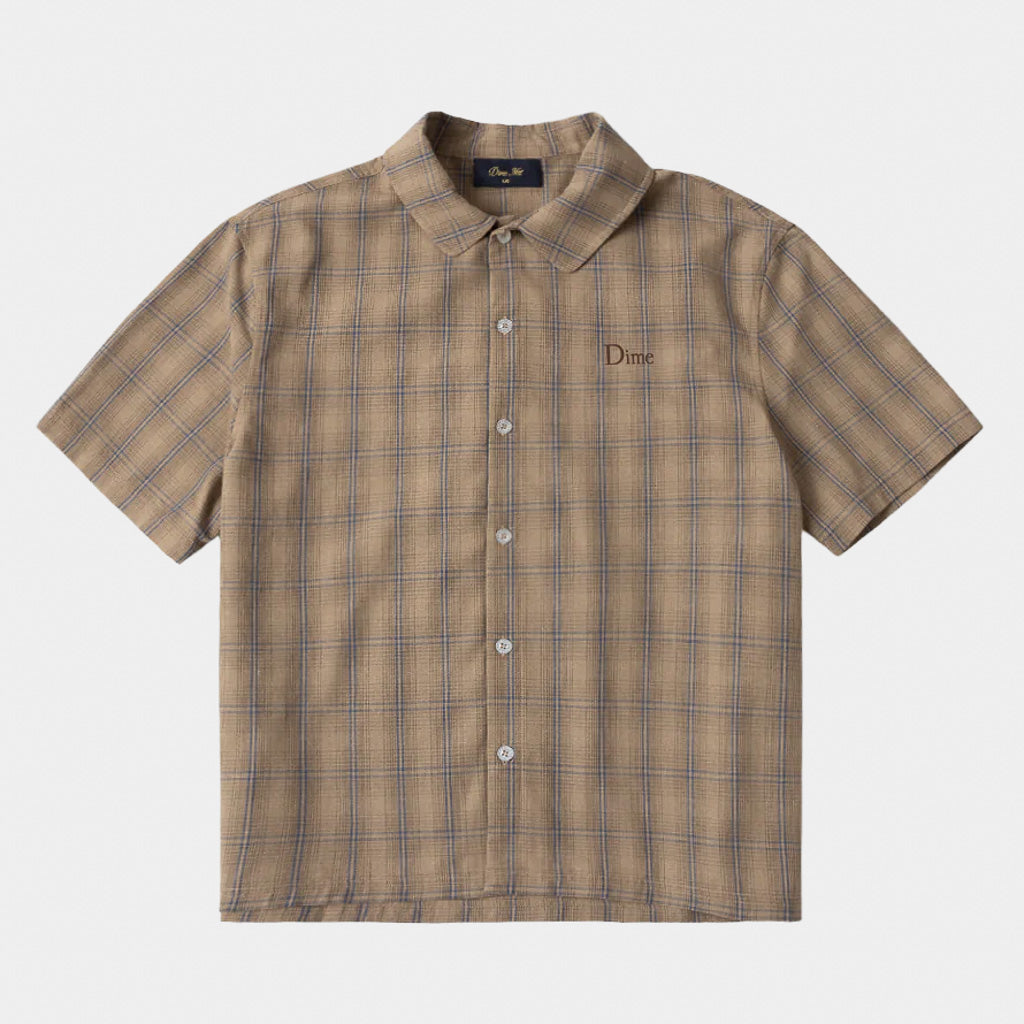 Dime MTL Brown Plaid Button Short Sleeve Shirt