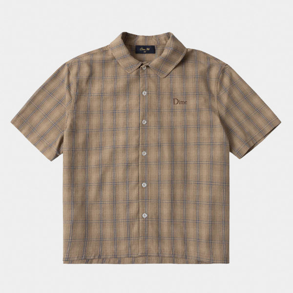 Dime MTL - Plaid Button Short Sleeve Shirt - Brown