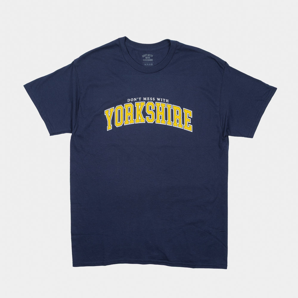 Navy Blue T-Shirt with Yellow Don't Mess With Yorkshire Text Print