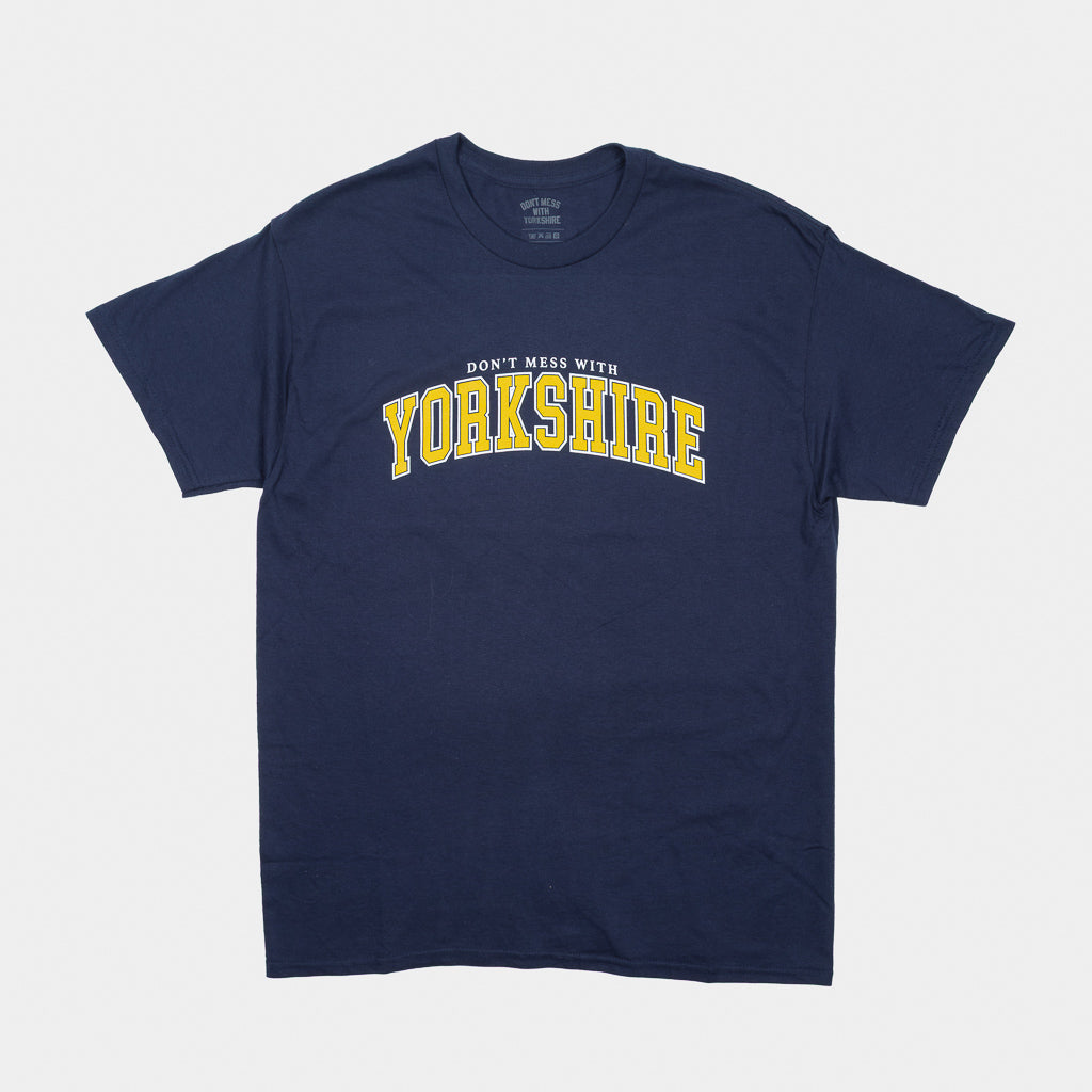 Navy Blue T-Shirt with Yellow Don't Mess With Yorkshire Text Print