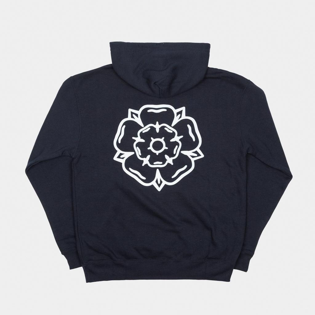 Don't Mess With Yorkshire - Rose Hooded Sweatshirt - Navy / White