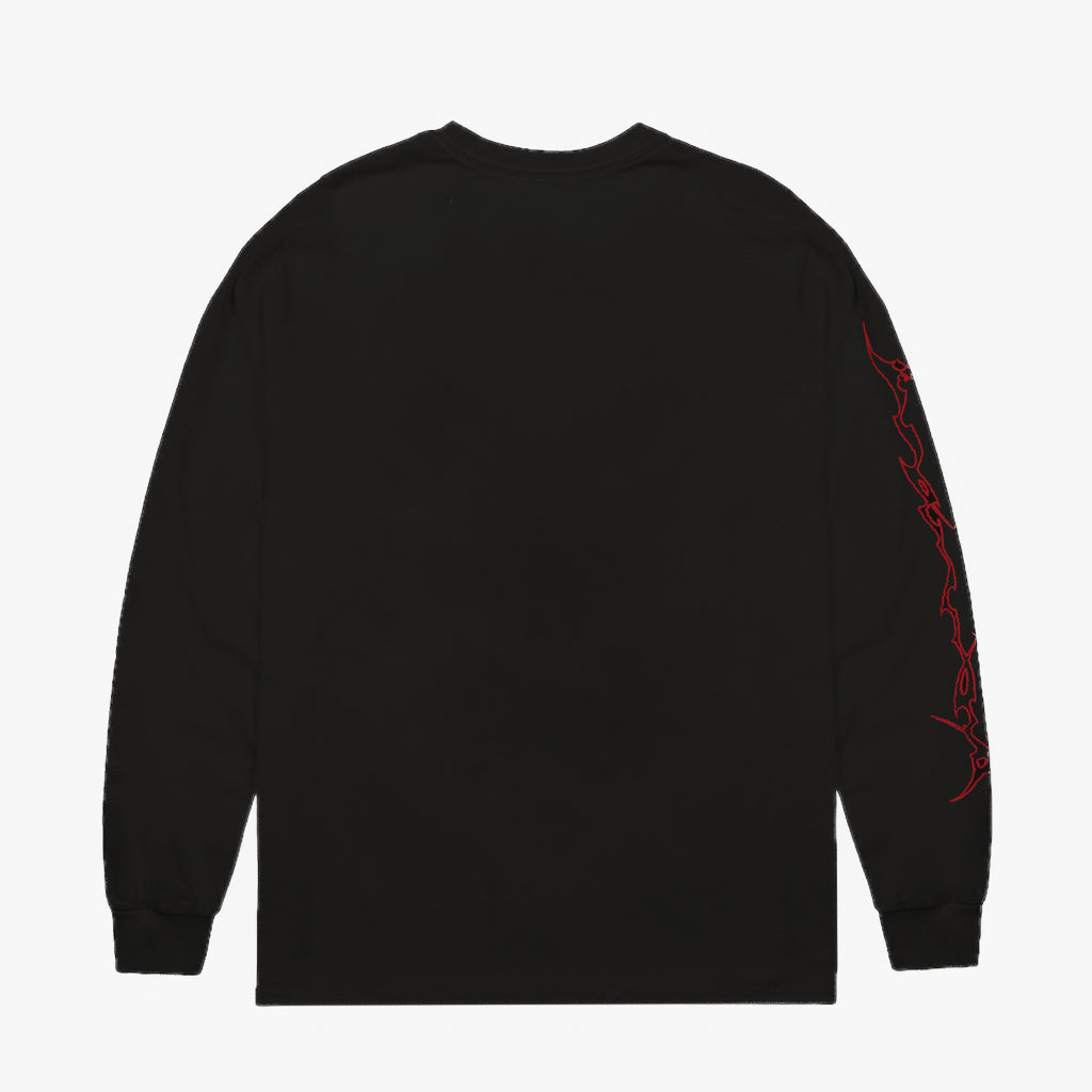 Back of Dungeon Gateway Darkened Wings Black Longsleeve T-Shirt