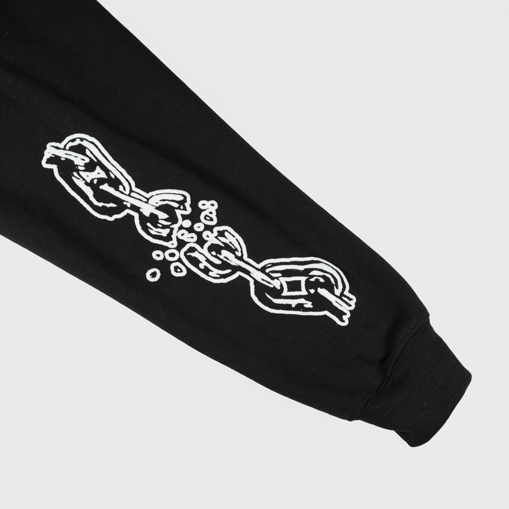 Dungeon Chain  Black Hooded Pullover Sweatshirt Sleeve print