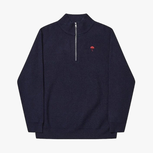 Helas - Classic Quarter Zip Knitted Sweater - Navy