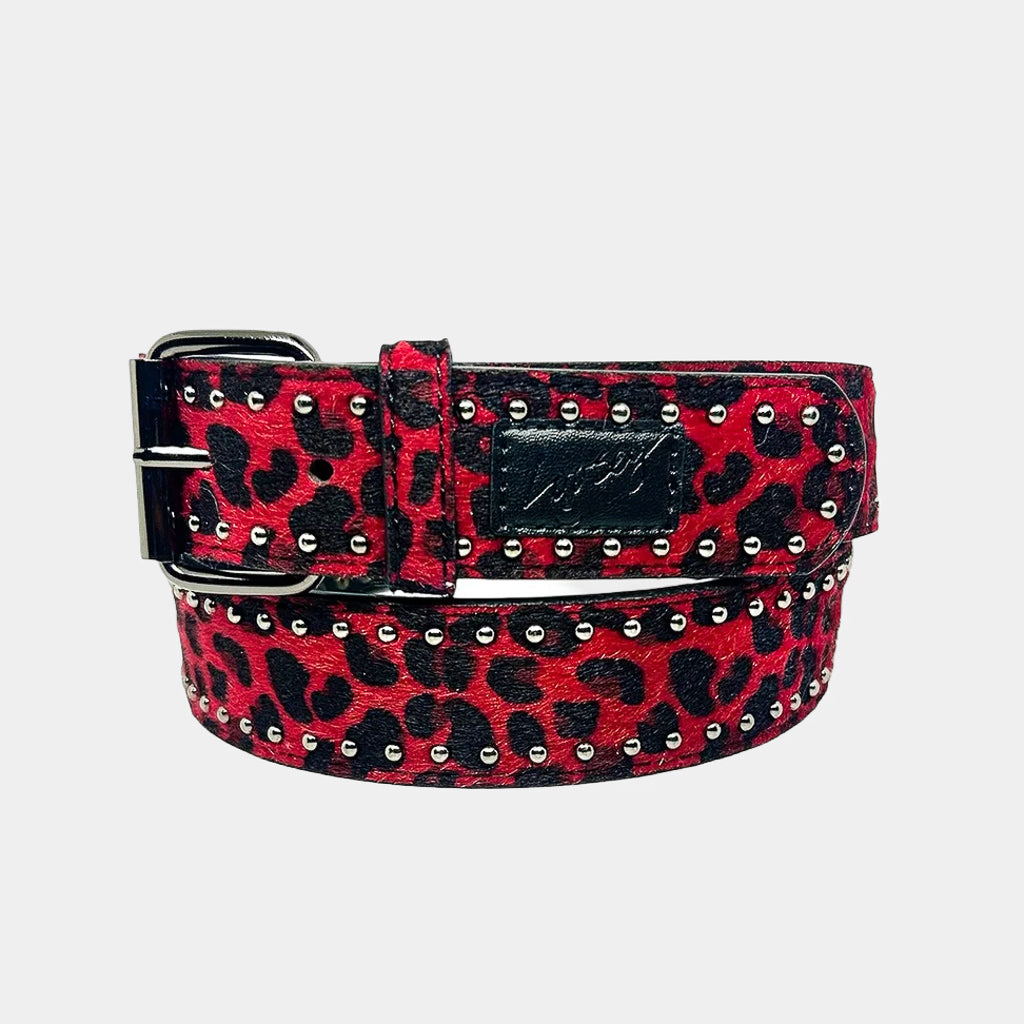 Loosey Red Faux Cheetah Fur Rivet Belt