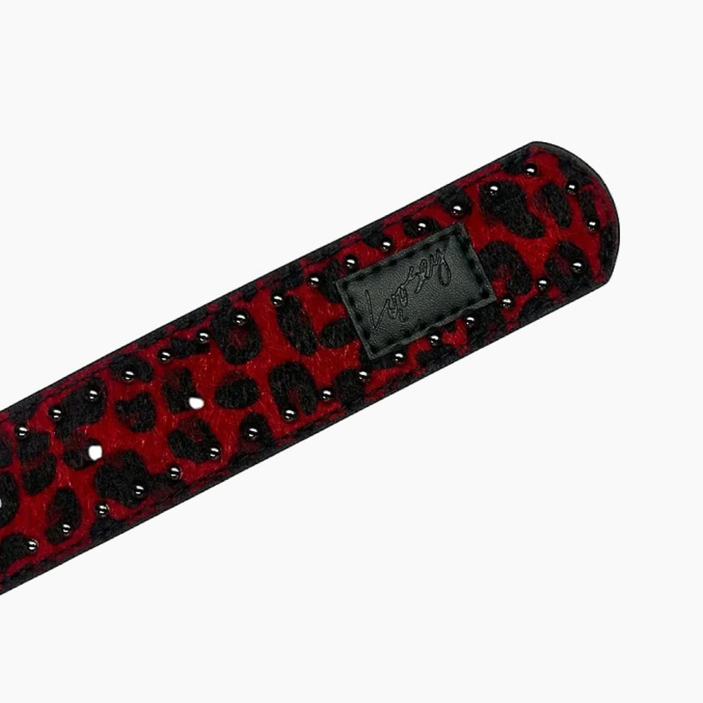 Loosey Red Faux Cheetah Fur Rivet Belt