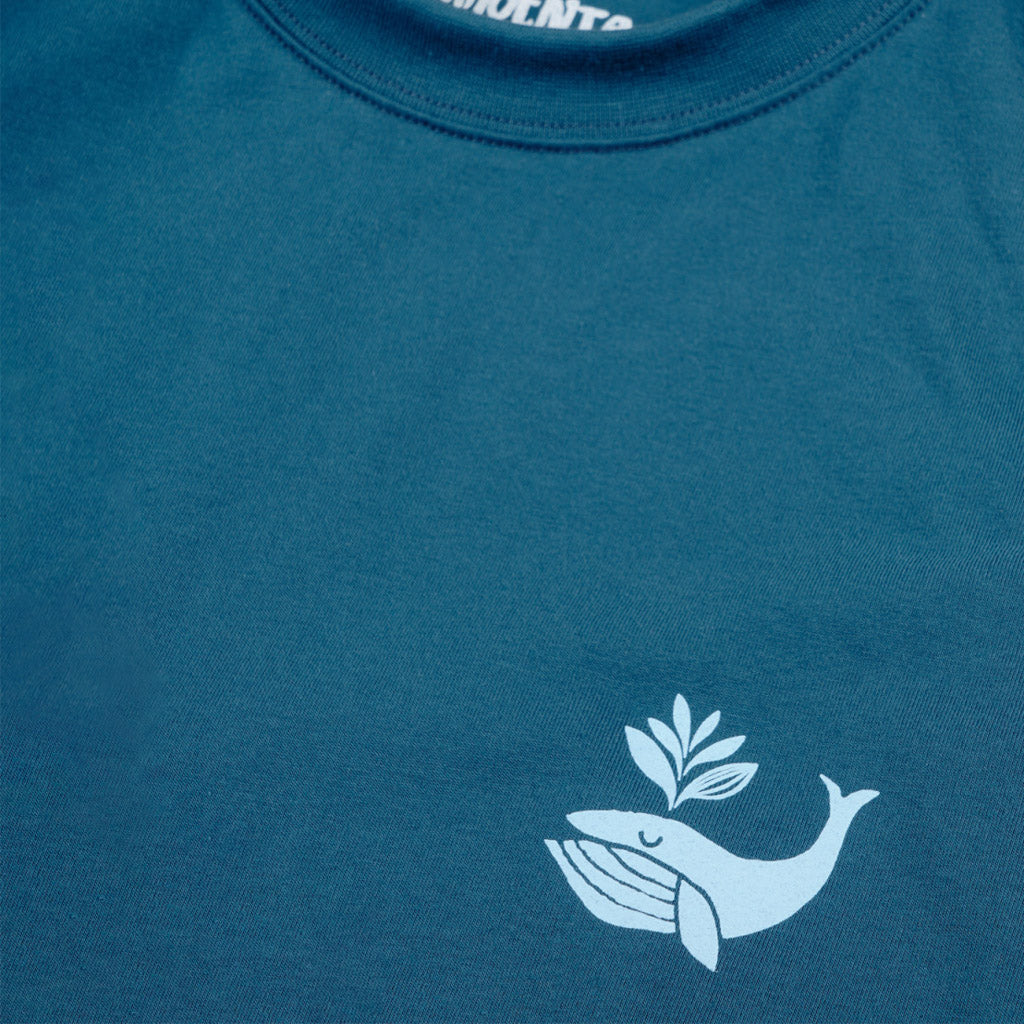 Magenta Skateboards Whale Plant Blue T-Shirt Front Print