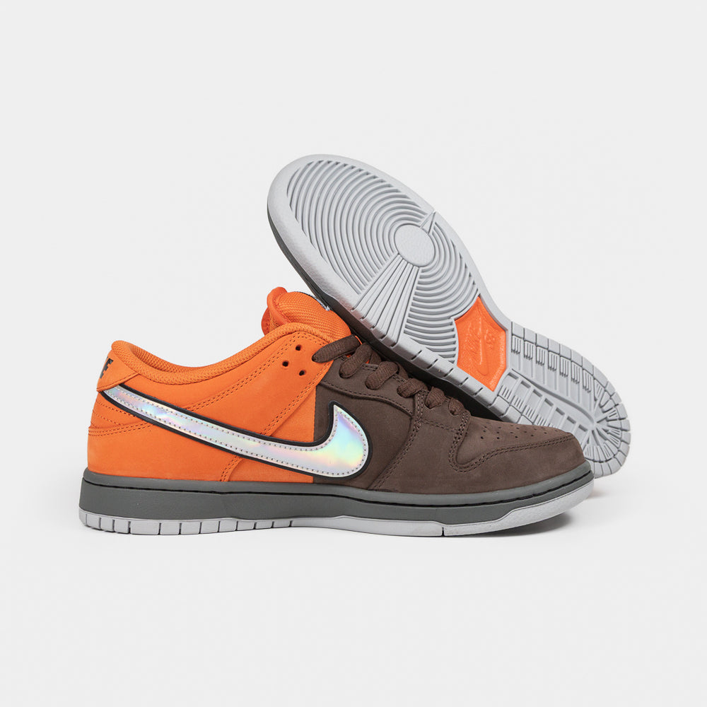 Nike SB Safety Orange And Baroque Brown Dunk Low Pro Shoes 