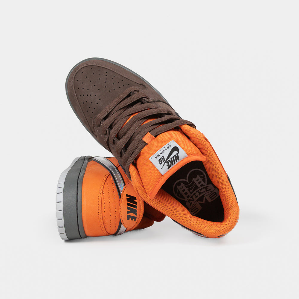 Nike SB Safety Orange And Baroque Brown Dunk Low Pro Shoes 