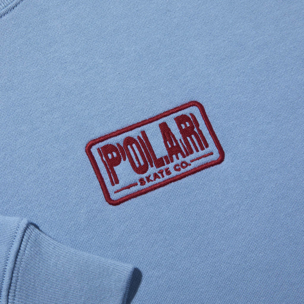 Polar Skate Co. Oxford Blue Dave Earthquake Crewneck Sweatshirt Embroidery
