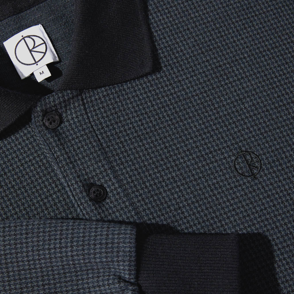 Polar Skate Co. Black And Grey Houndstooth Longsleeve Polo Shirt Embroidery
