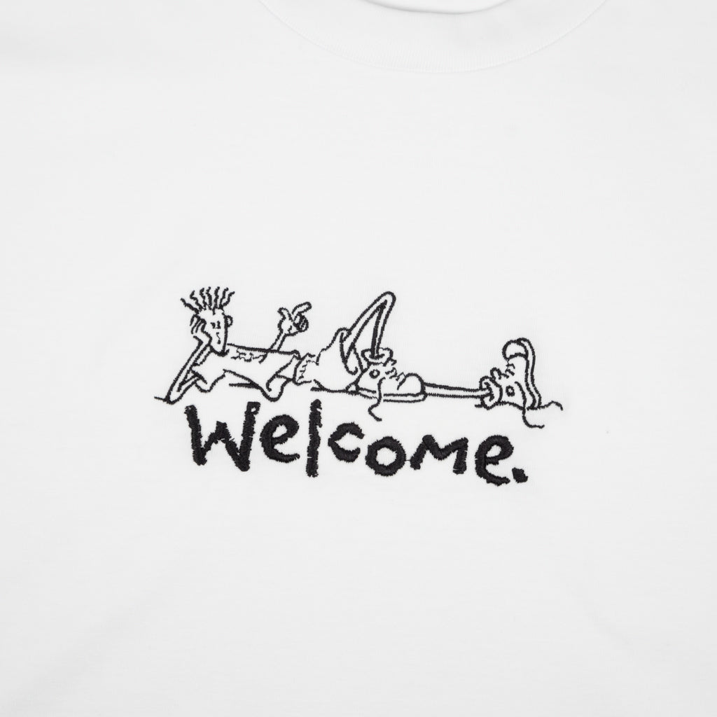 Welcome Skate Store White Relax T-Shirt Front Embroidery