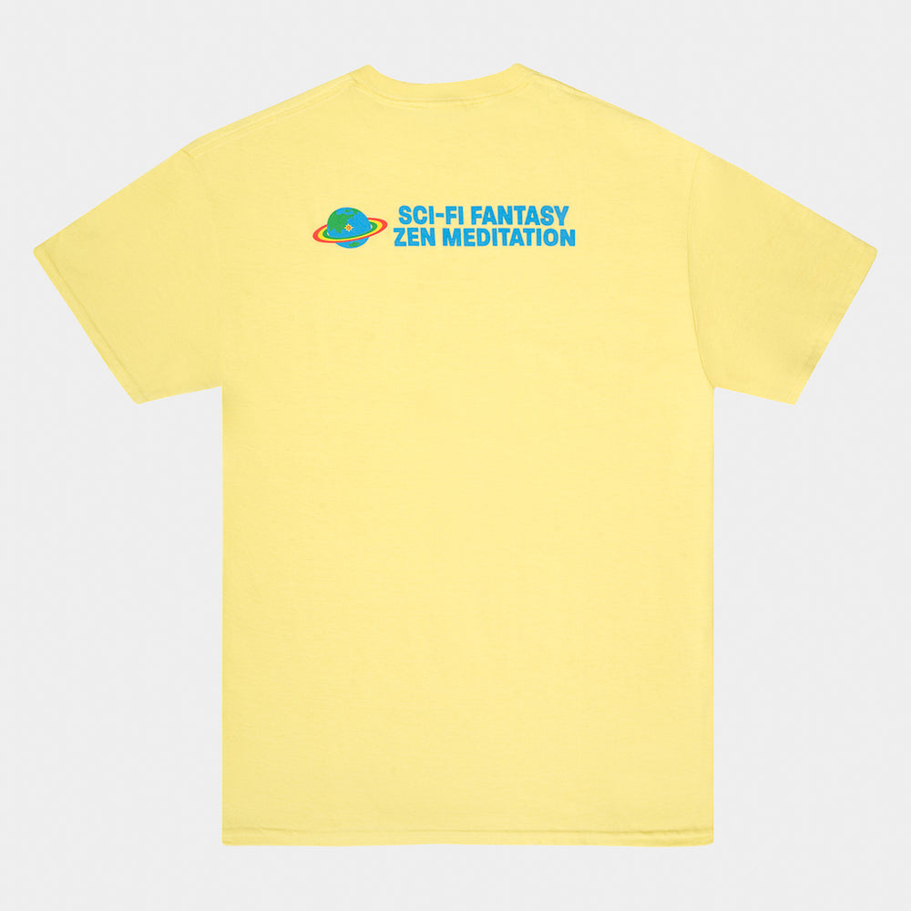 Back of Sci-Fi Fantasy Zen Meditation Pale Yellow T-Shirt