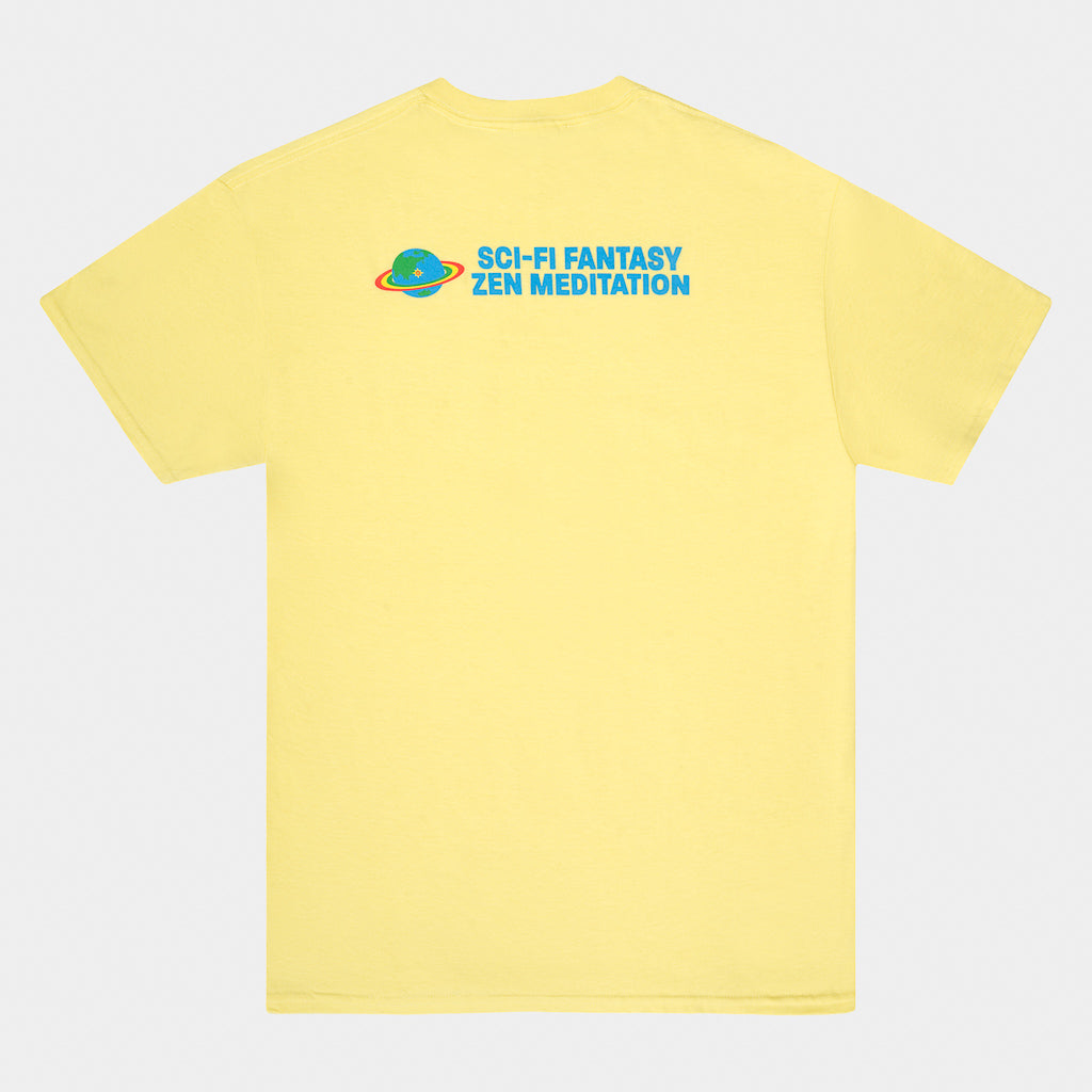 Back of Sci-Fi Fantasy Zen Meditation Pale Yellow T-Shirt