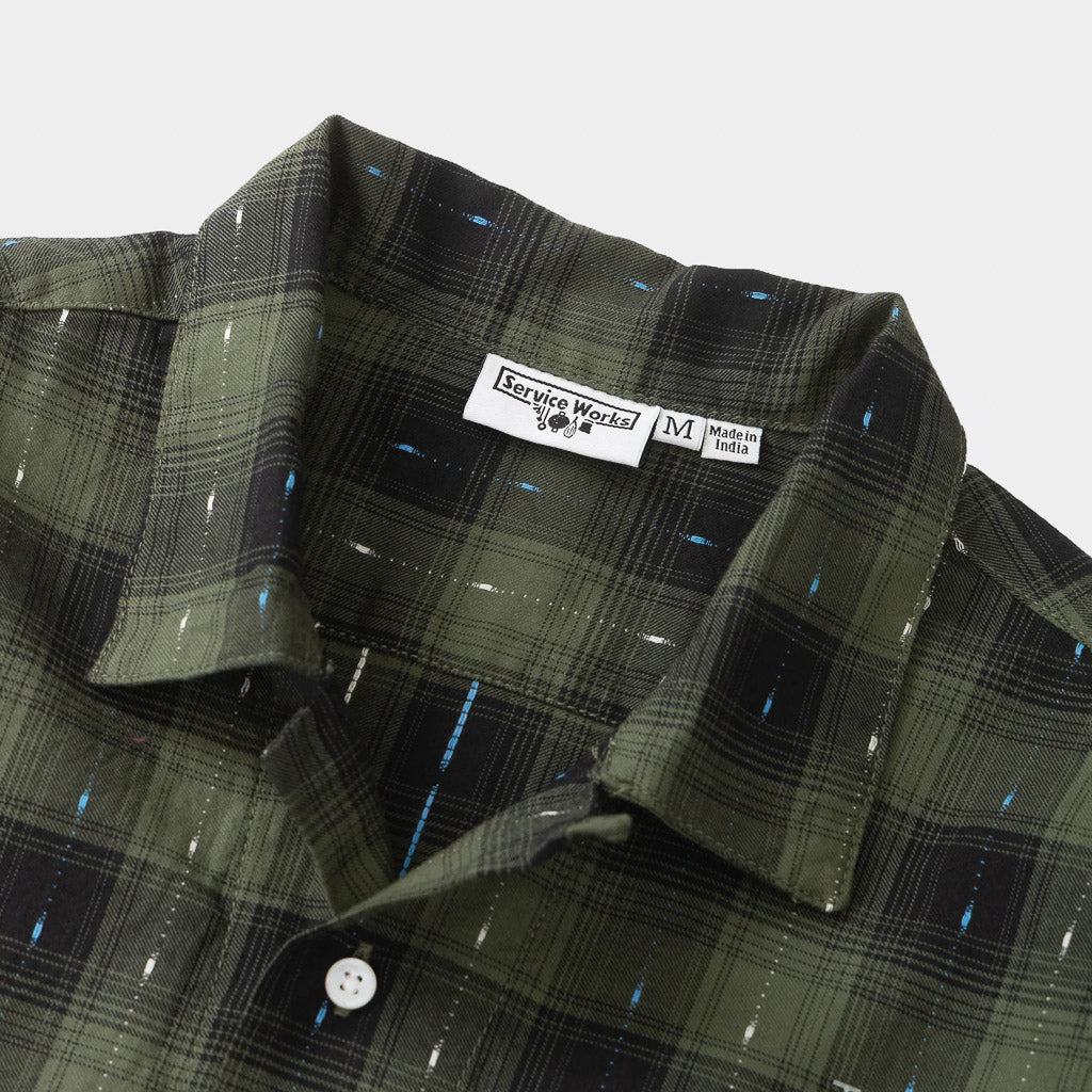 Collar Of Olive Green Service Works Drag Stitch Resort Long Sleeve Shirt