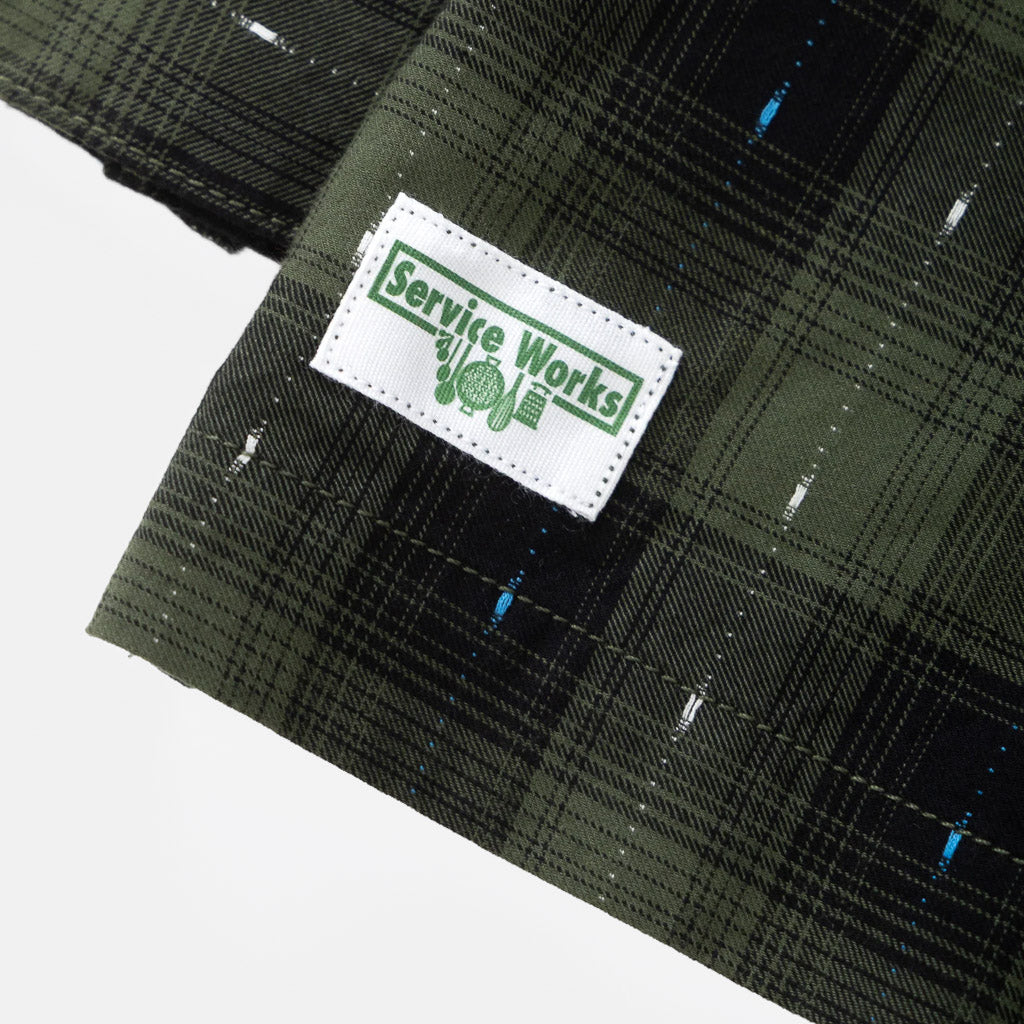 Tab Detail Of Olive Green Service Works Drag Stitch Resort Long Sleeve Shirt