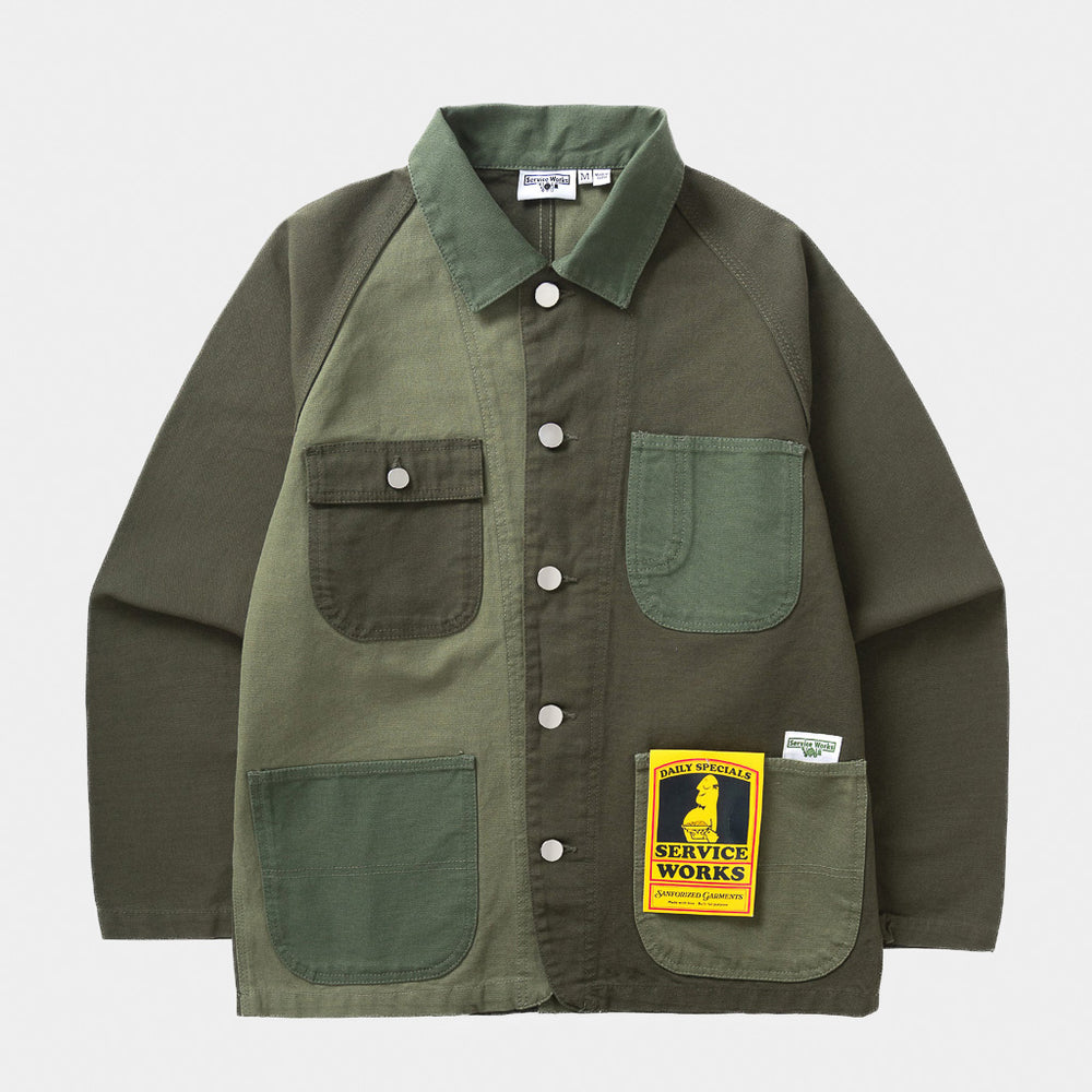 Service Works Green Patchwork Canvas Coverall Jacket