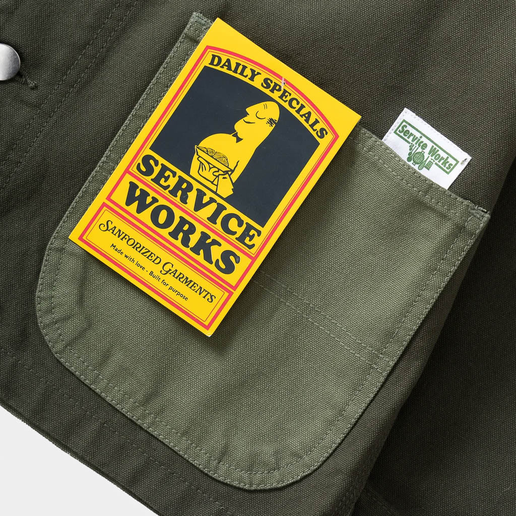 Patch Pocket Of Service Works Green Patchwork Canvas Coverall Jacket