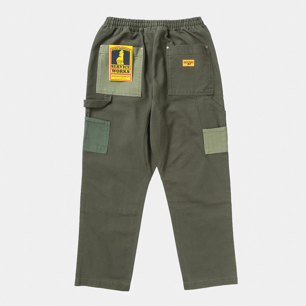 Relaxed Fit Service Works Olive Green Patchwork Utility Chef Pants