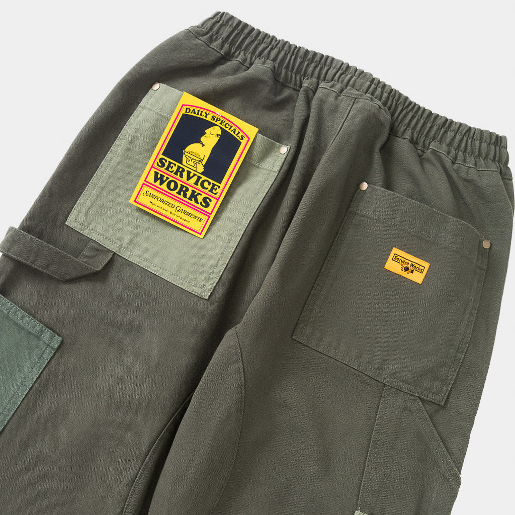Back Pockets Of Relaxed Fit Service Works Olive Green Patchwork Utility Chef Pants 