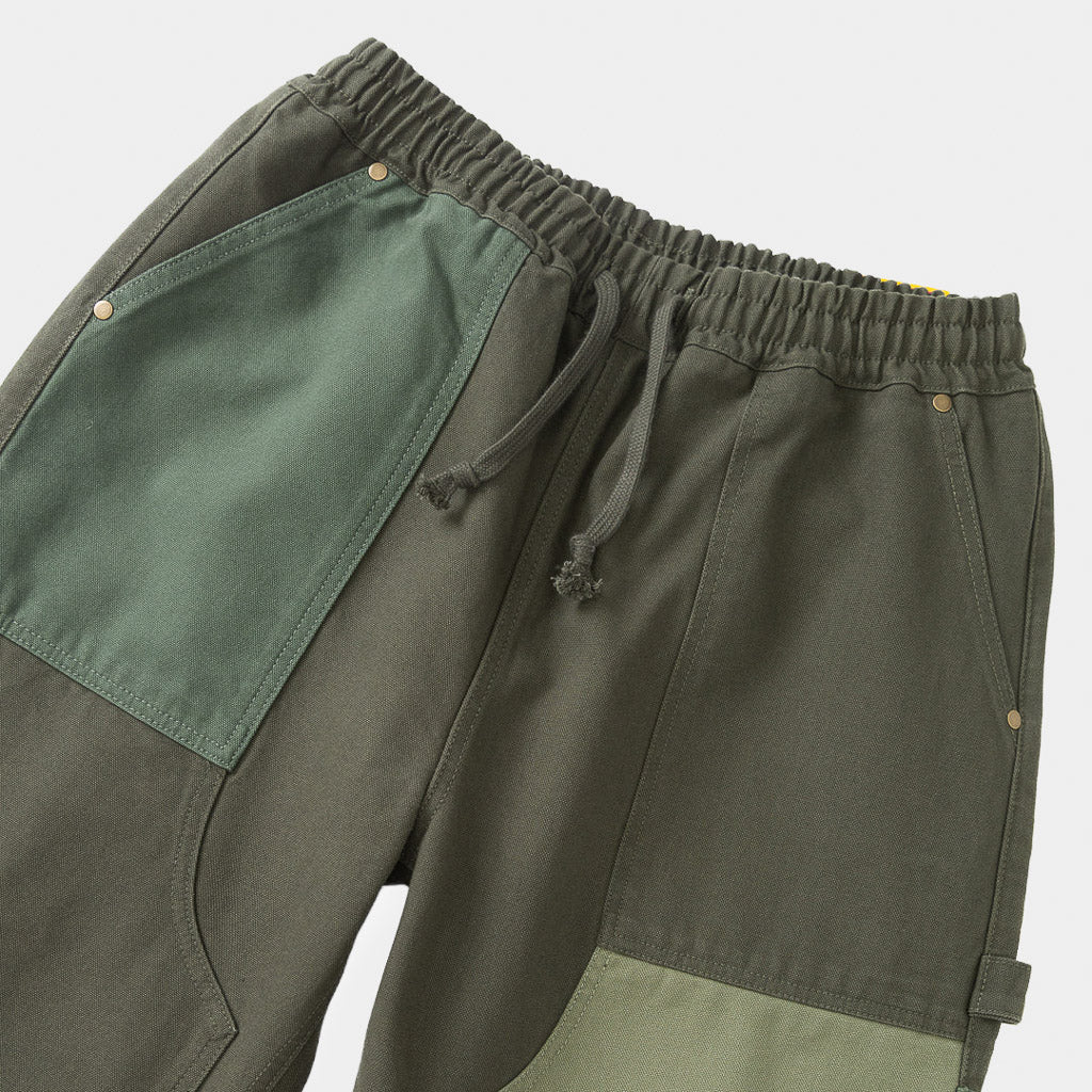 Elasticated Waist Of Relaxed Fit Service Works Olive Green Patchwork Utility Chef Pants 