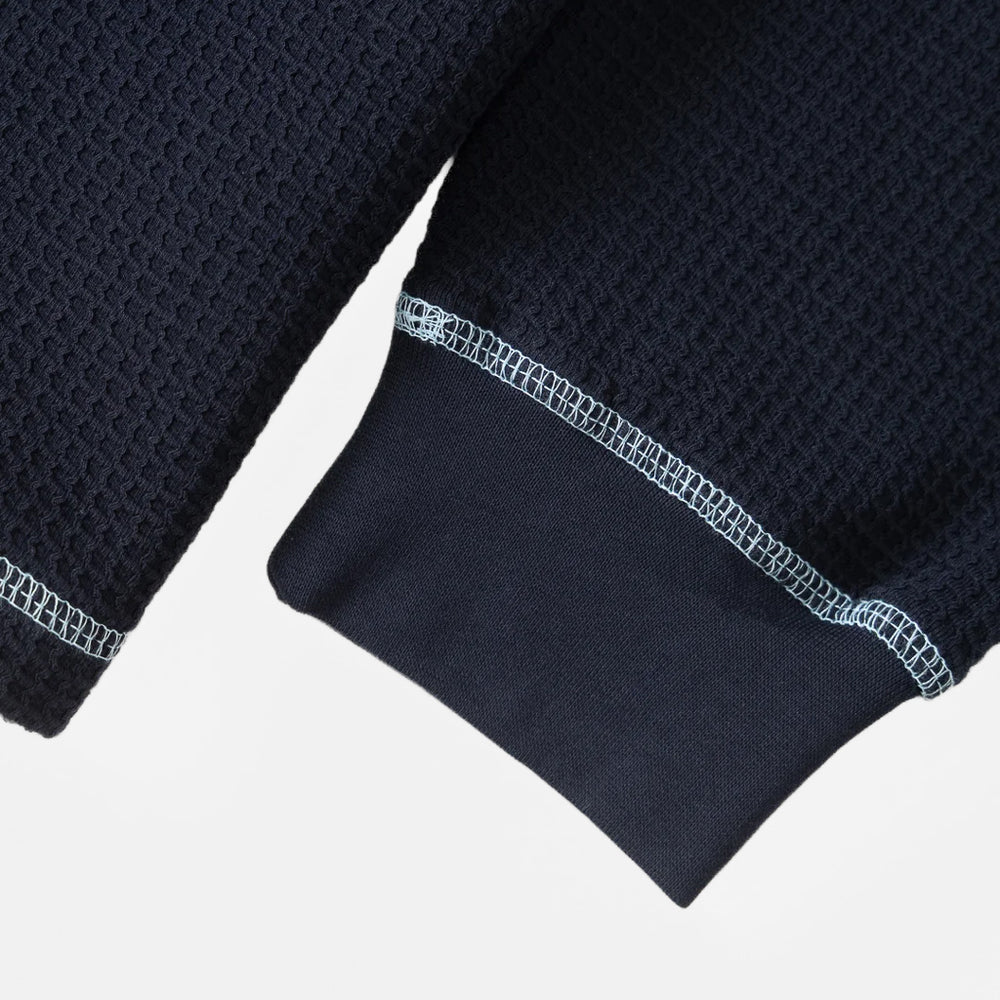Stitching Detail Of Service Works Navy And Blue Waffle Contrast Thermal Long Sleeve T-Shirt