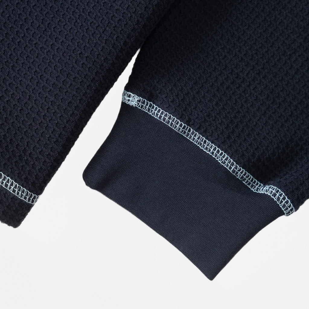 Stitching Detail Of Service Works Navy And Blue Waffle Contrast Thermal Long Sleeve T-Shirt