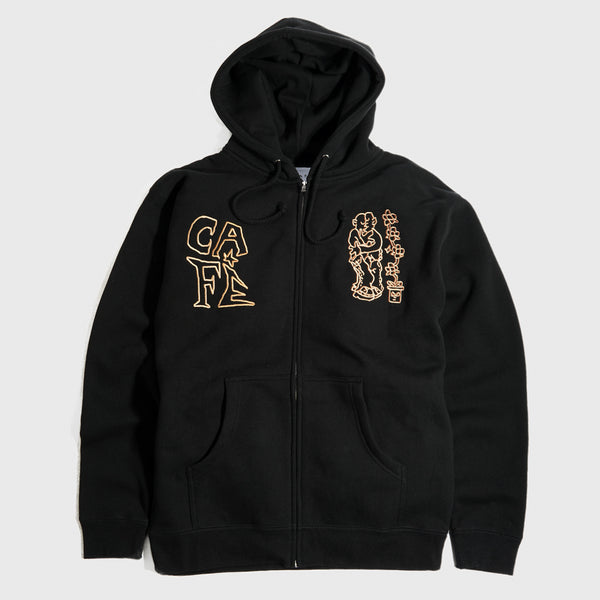 Skateboard Cafe - Ethan Embroidered Zip Hooded Sweathshirt - Black